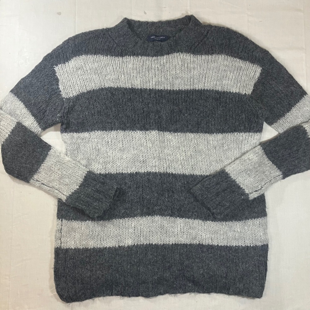 American Eagle Jegging Fit Striped Wool Blend Fuzzy Sweater Gray XS RN54485